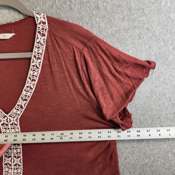 Amaryllis Top Womens 1X Brown Babydoll Boho Embroidered Rayon Stretch Flowy - Picture 10 of 14